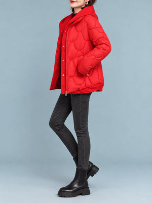 Coffee quilted jacket with zip-front, snap and quilted