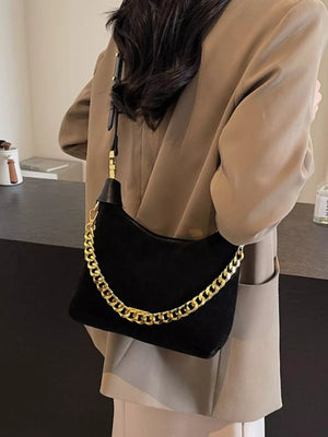 Black with Chain Detail Crossbody Bag in Black