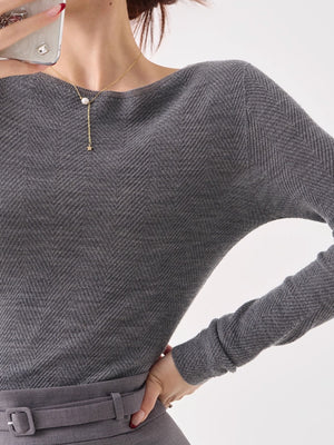 pullover sweater in Chestnut Brown with herringbone and basic style
