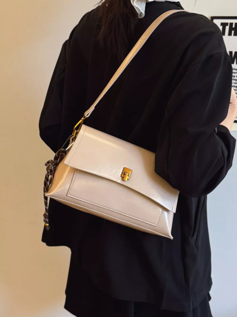 Off-white Leather Flap Shoulder Bag