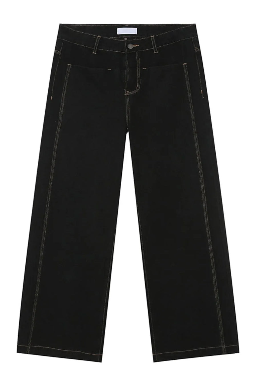 Dark straight-leg denim jeans with contrast stitching and a classic fit.
