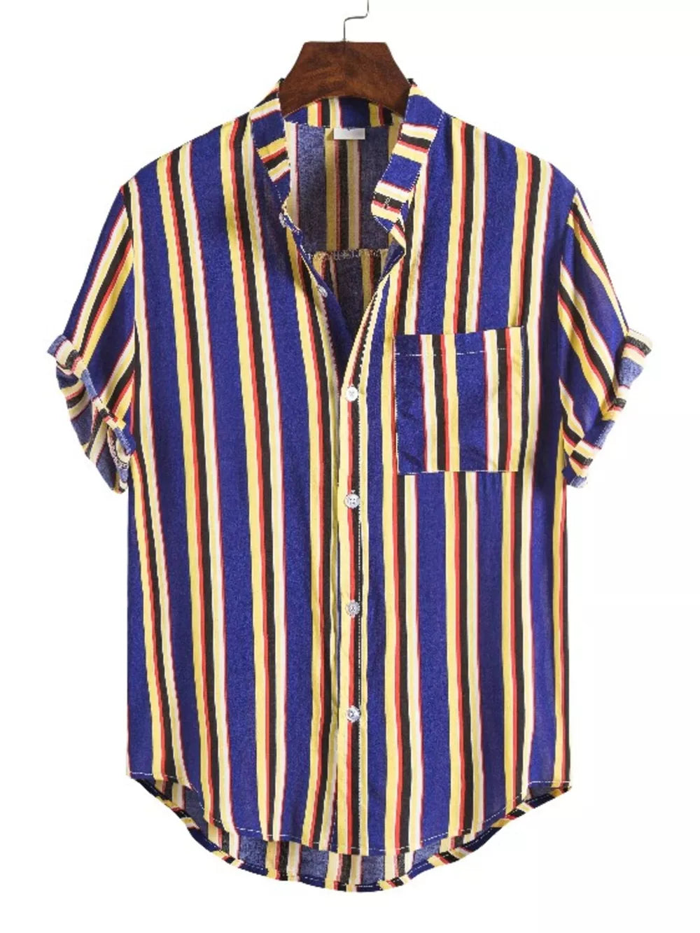 Gold Men's Plus Size Striped Button Up Short Sleeve Shirt