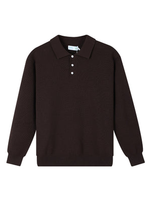 White pullover sweater with hip-length and half-button