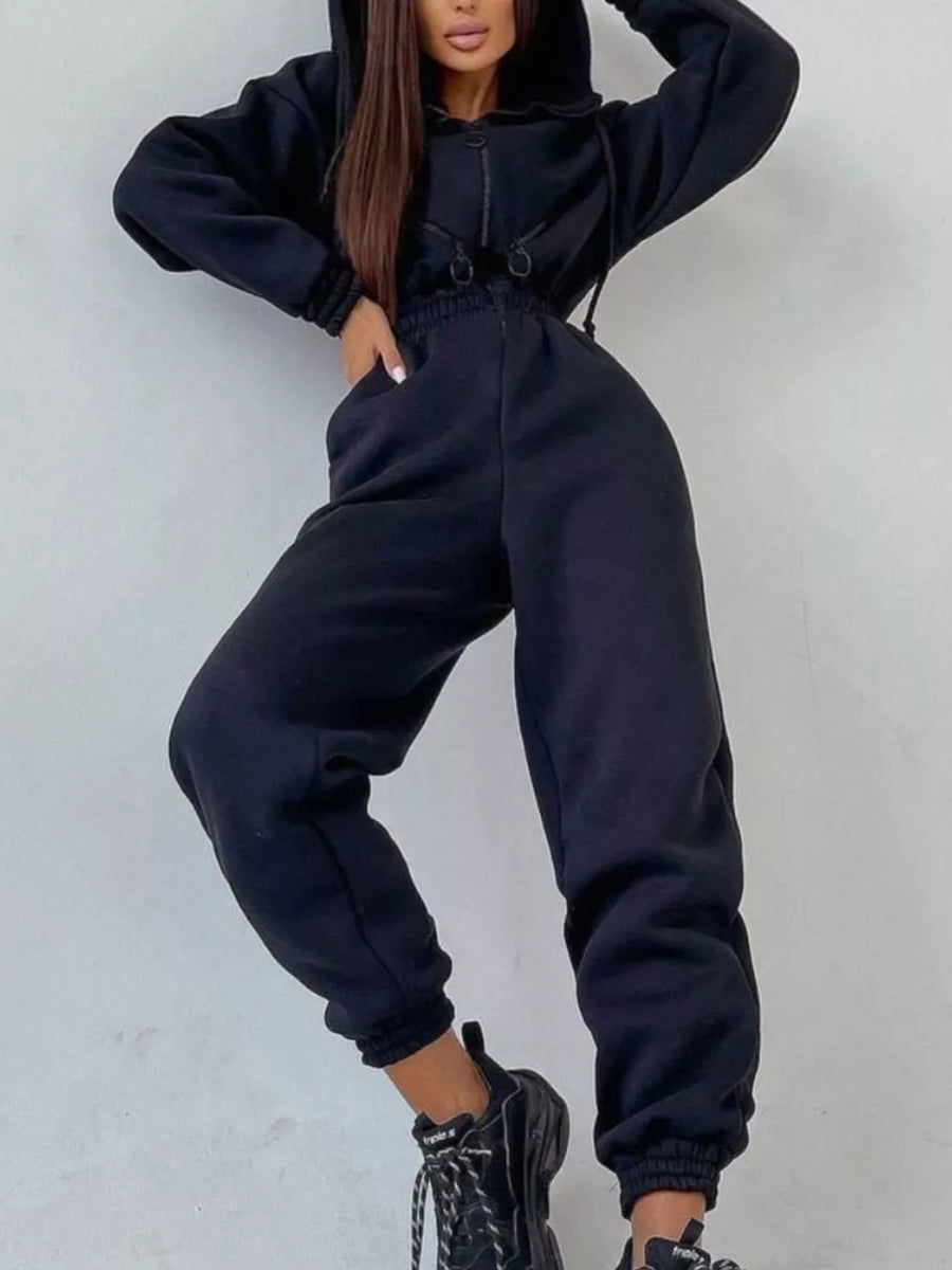 athleisure jumpsuit in Pink with hooded