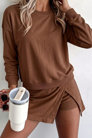 cocoa brown lounge set with hip-length and pullover