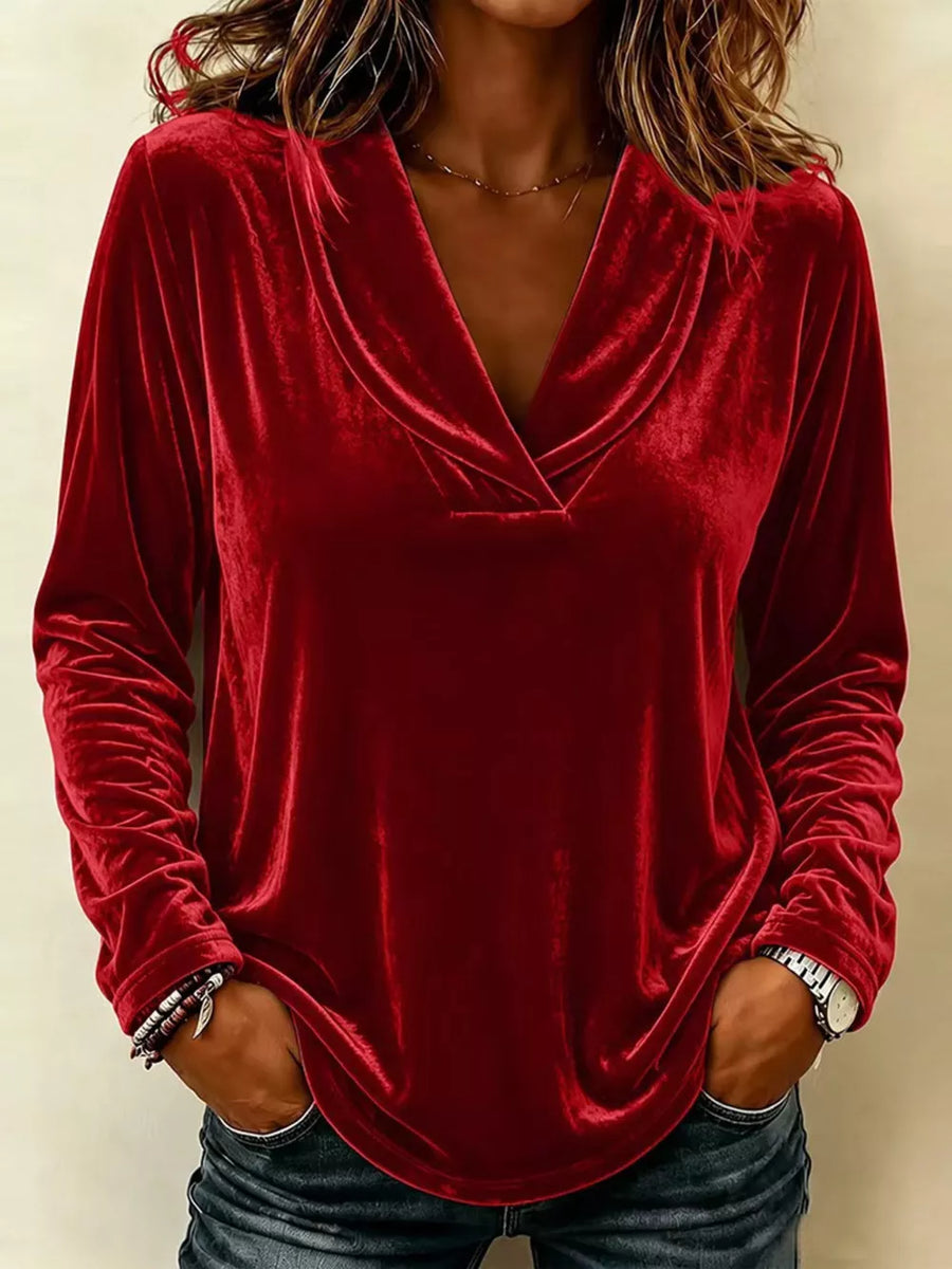 White relaxed blouse with cowl neck