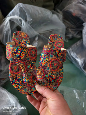 Looped in Flats 3 sandals with colorful mandala and geometric pattern