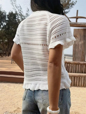White with Seashell Crochet Knit Top