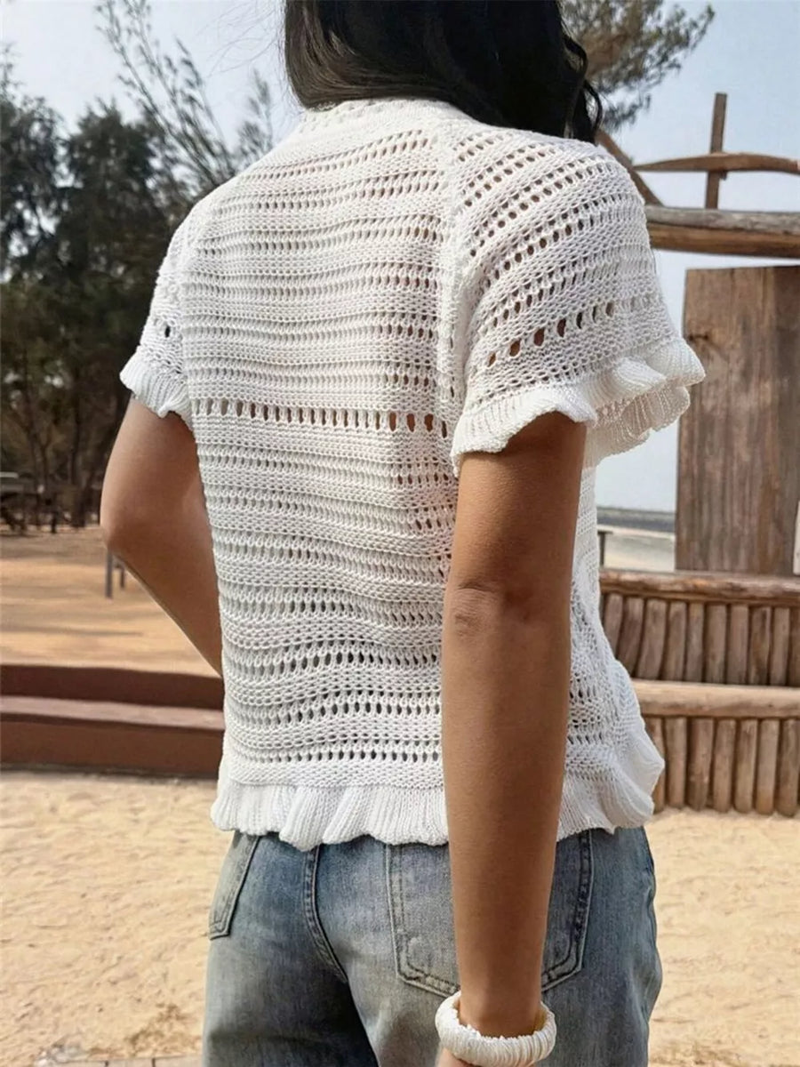 White with Seashell Crochet Knit Top
