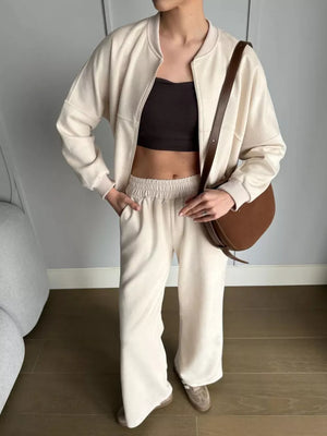 lounge set in cream featuring pocketed and relaxed fit