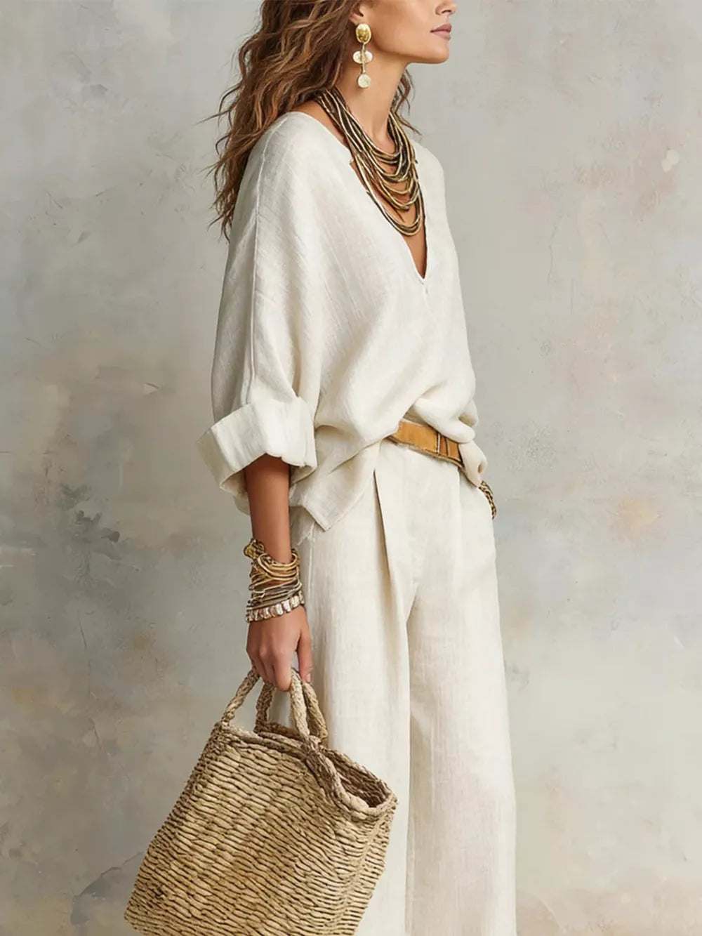 100% polyester Care instructions: Machine wash cold lounge set in Off-white with loose silhouette