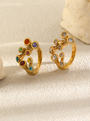 Open 18K Gold-Plated Zircon Ring in clear with 18K gold-plated