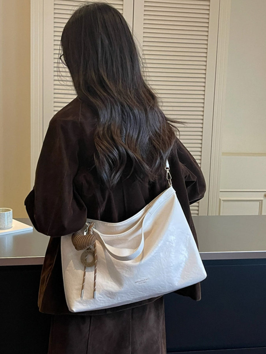 Medium Adjustable-Strap PU Leather Crossbody Bag in Black