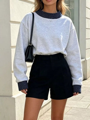 sweatshirt in heather gray with polka dot and dropped shoulder