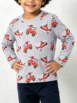 heather grey t-shirt with novelty print and crew neck