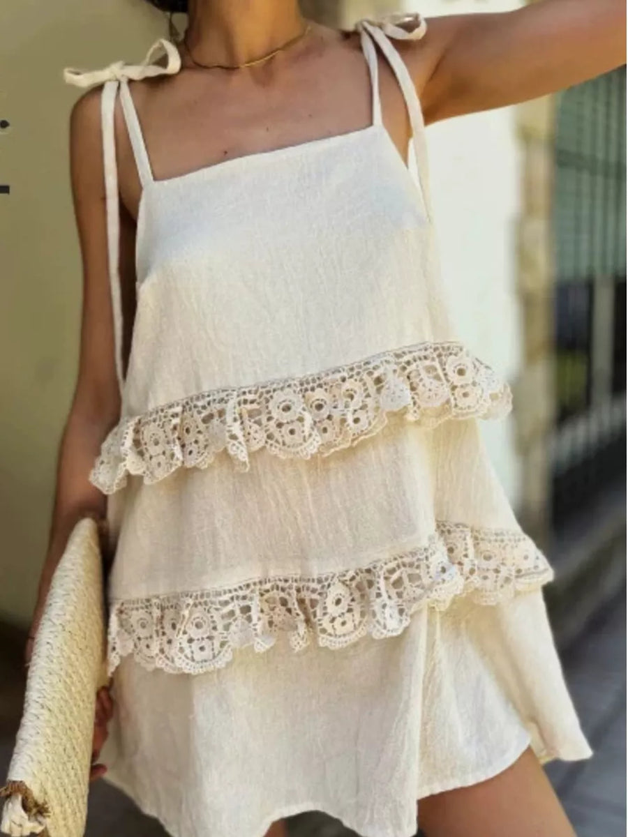Lace Trim Spaghetti Strap Dress option 4