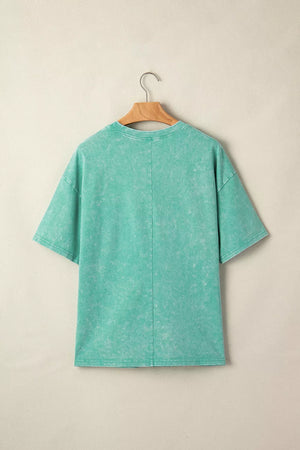 Solid Color Cotton Mineral Washed Oversize Tee in Mint Blue, view 18