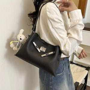 Black with Lock Detail Crossbody Bag in Black