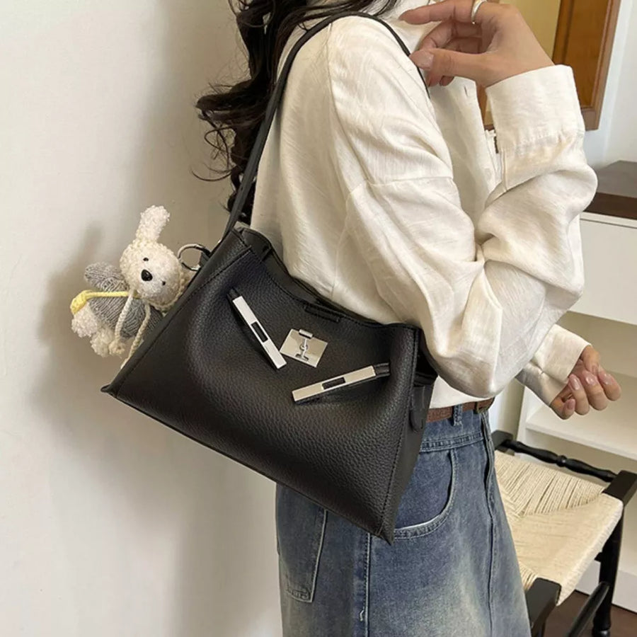 Black with Lock Detail Crossbody Bag in Black