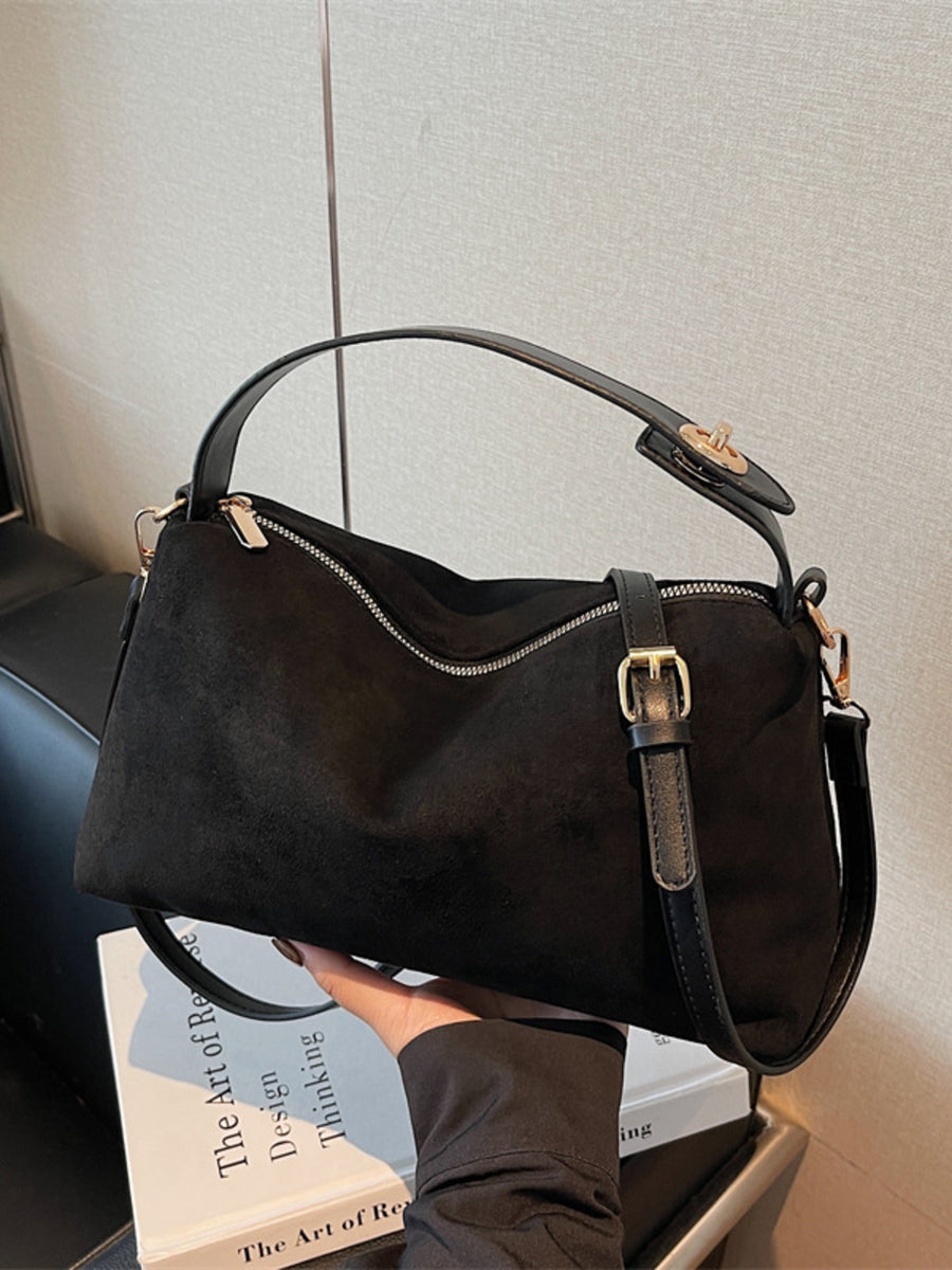 Suede Imported Size &amp crossbody bag in Black with soft silhouette
