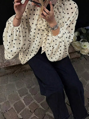Ivory with Polka Dot Balloon Sleeve Blouse in Ivory