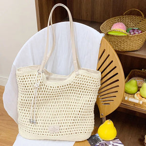 tote in cream with crochet knit and not applicable