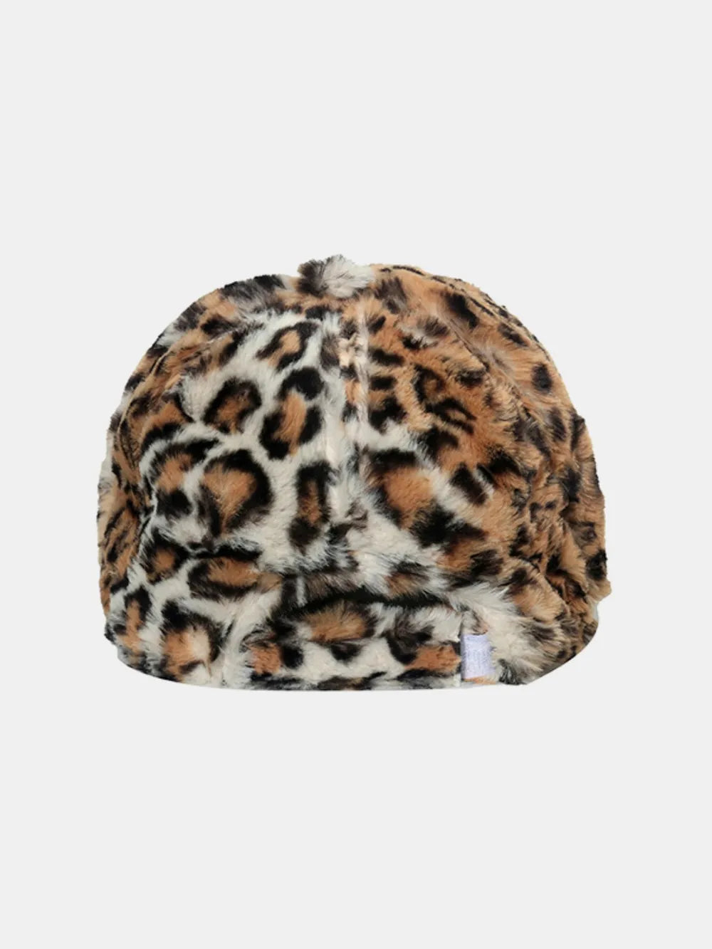 Faux fur leopard print baseball cap in caramel and black.