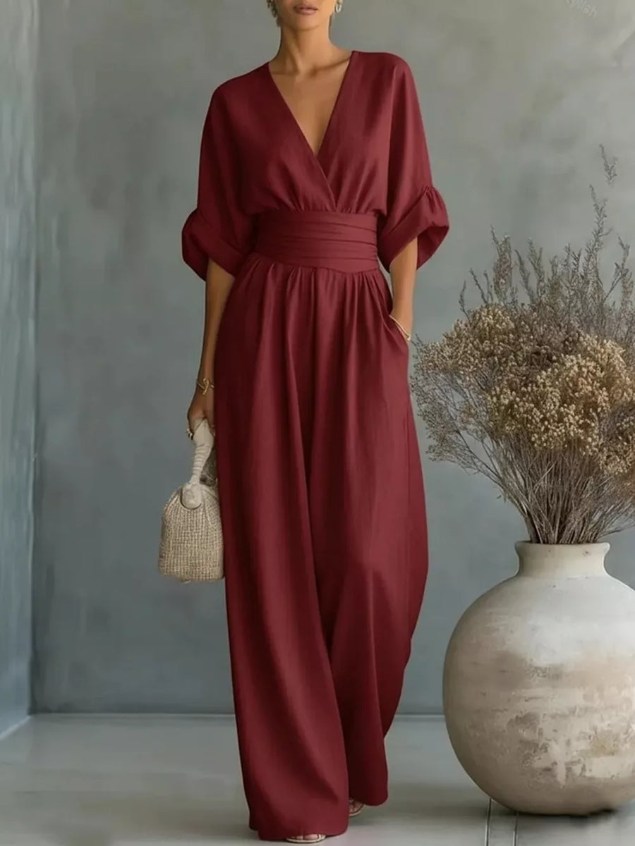 Full Size Half Sleeve Wide Leg Jumpsuit in Yellow