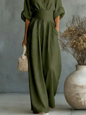 Full Size Half Sleeve Wide-Leg Jumpsuit Plus Size in sky blue