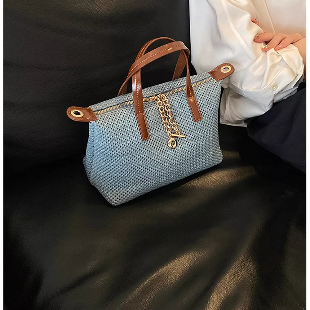 dusty blue crossbody bag with small and zip-top