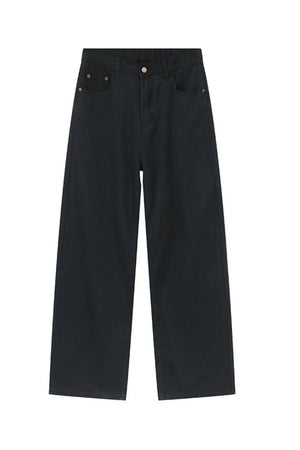 Oversized baggy dark denim jeans with a wide leg and casual fit.