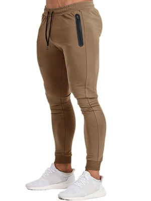 Camel slim fit tech joggers with drawstring waist and zip pocket detail