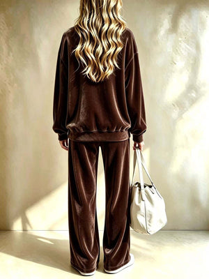 taupe relaxed lounge set with crew neck