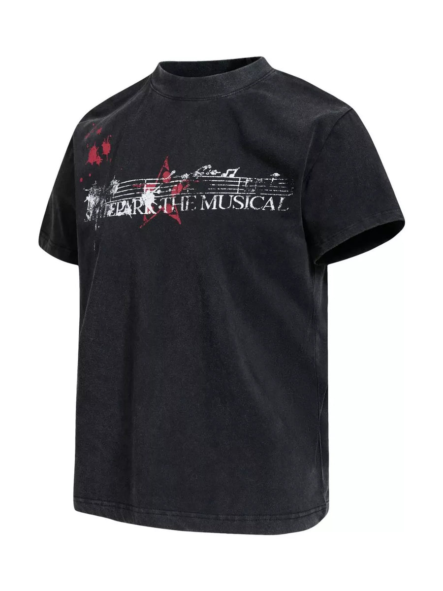 Crew-neck Graphic Short-sleeve Top in Black