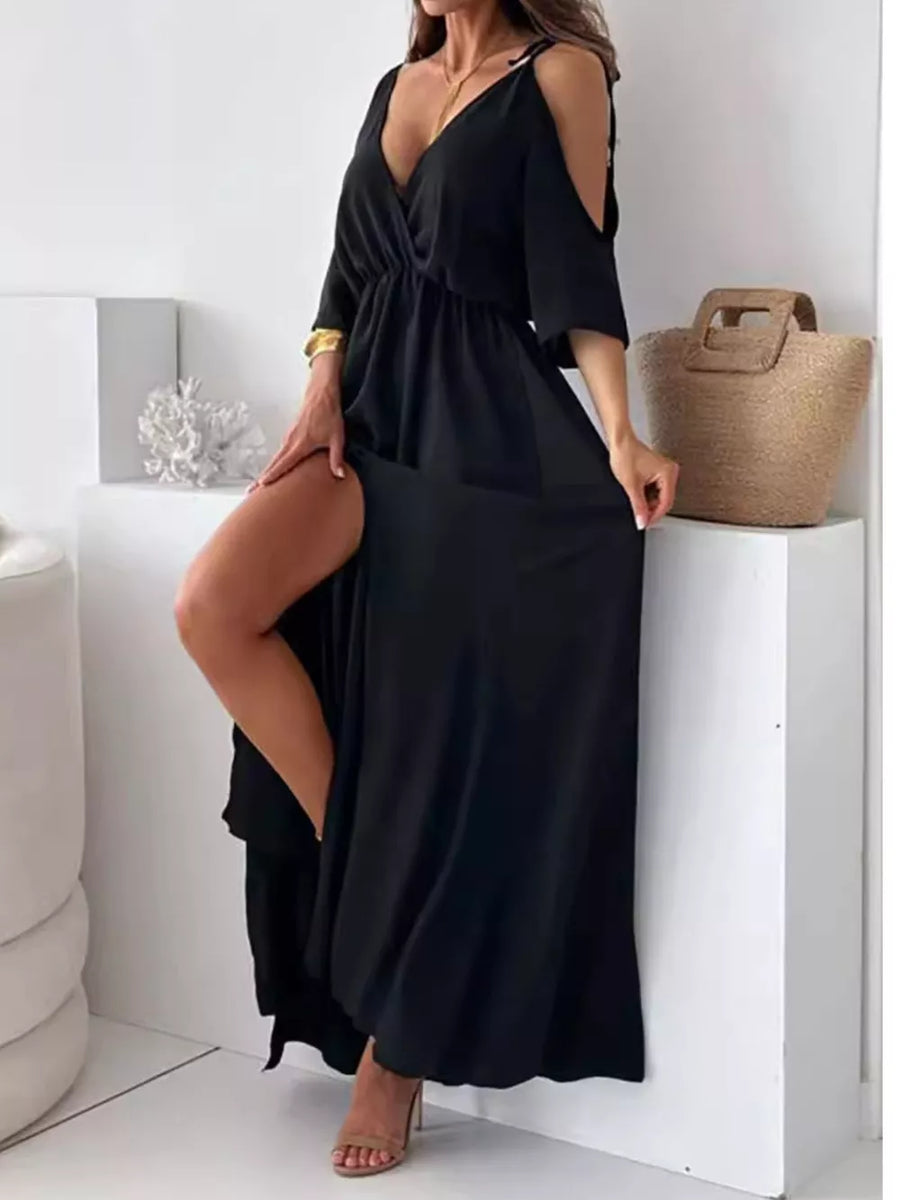 romantic maxi dress in Hot Pink with v-neck