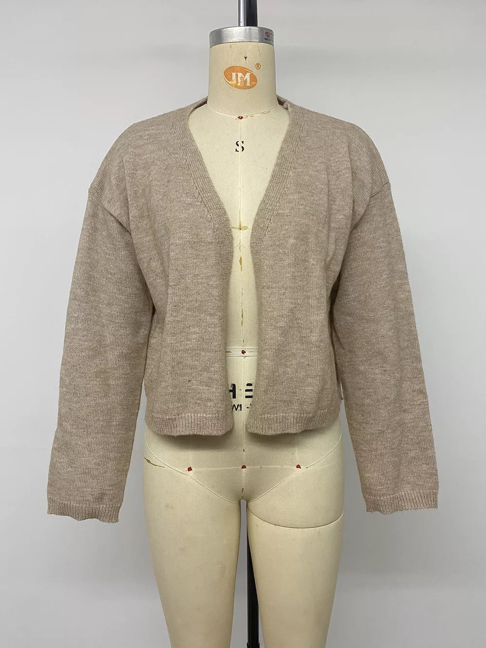 Open-front Knit Cardigan in Khaki with stretch