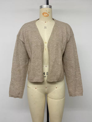 Open-front Knit Cardigan in Khaki with stretch