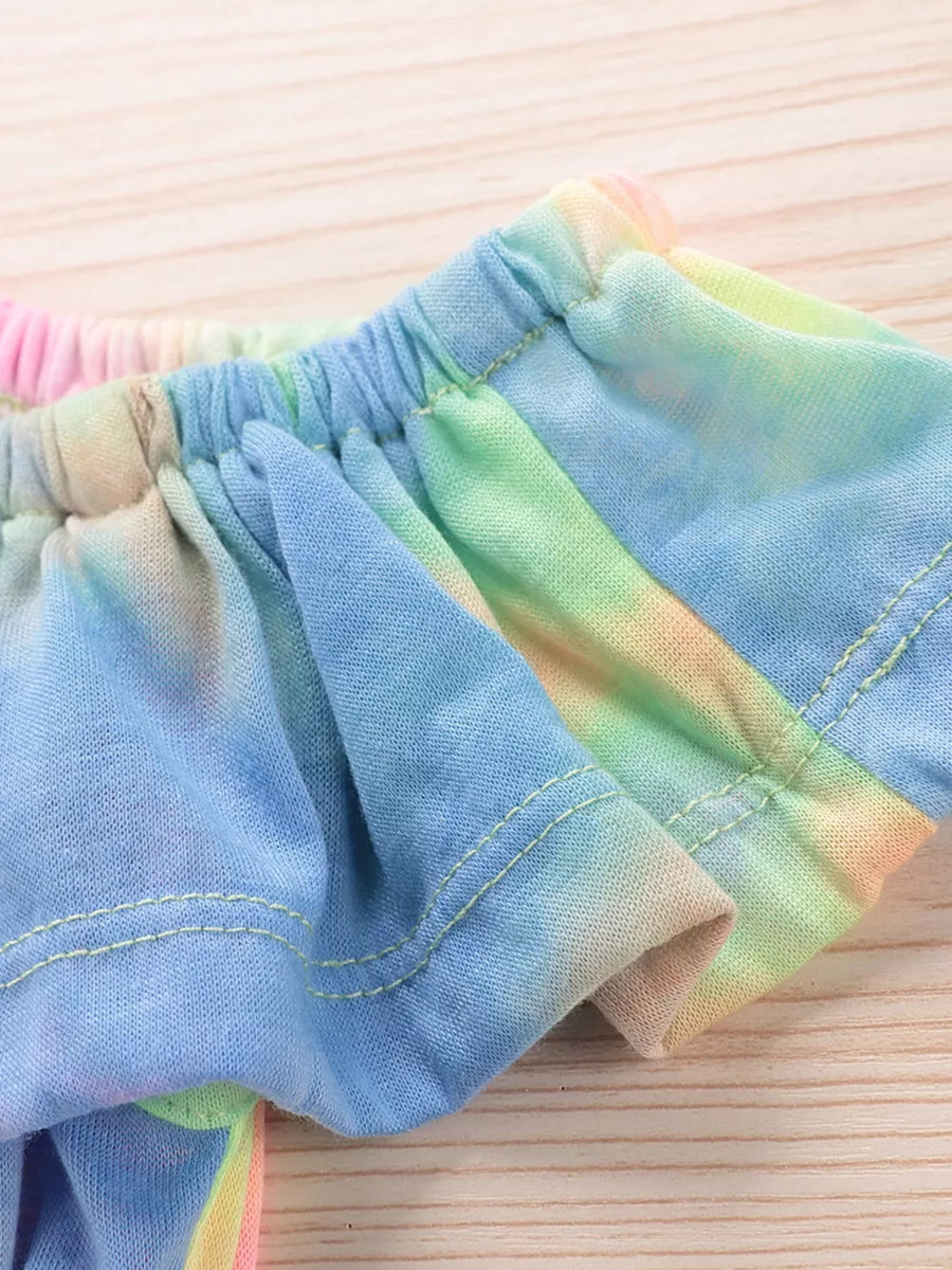 Blue with Children's Tie-dye Ruffle Crop Top & Shorts Set in Blue