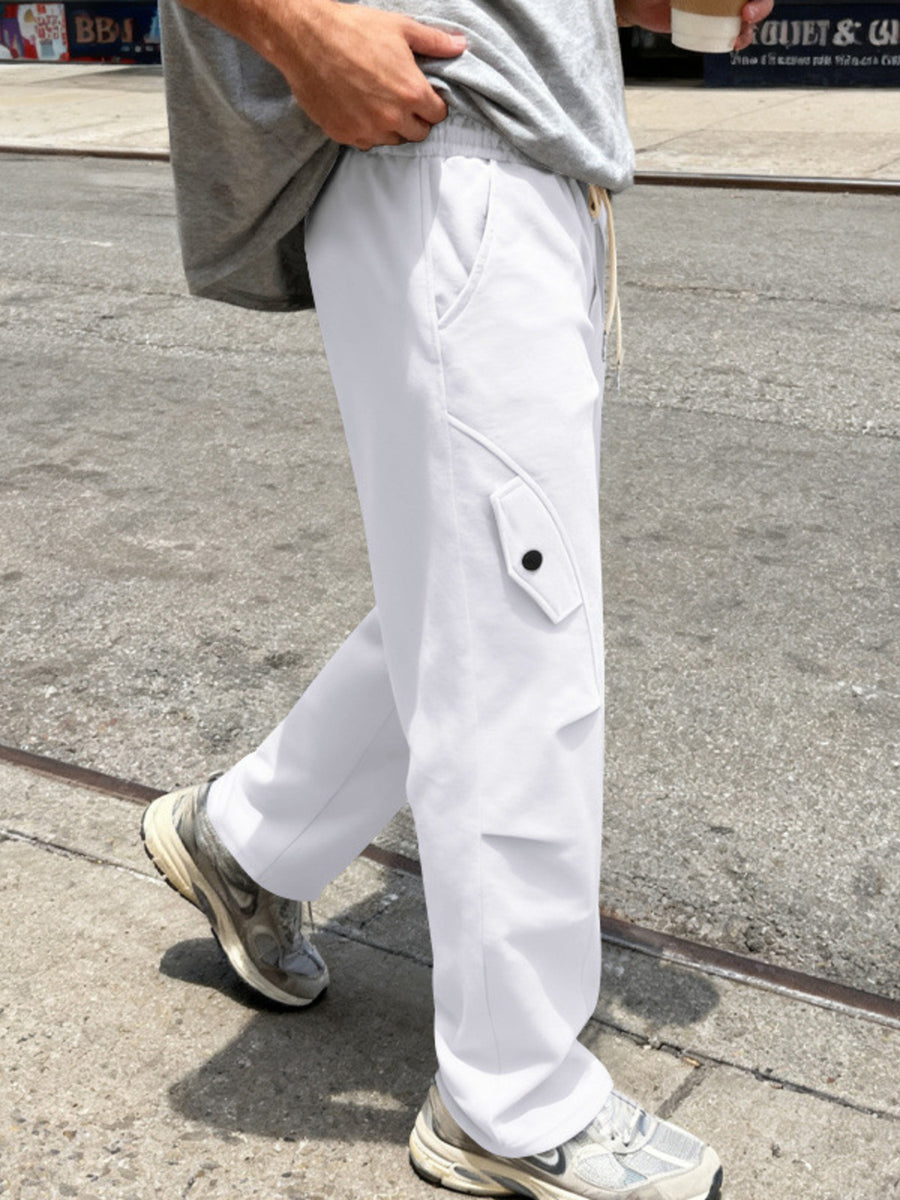 Black with Men's Casual Cargo Pants With Drawstring Waist in Black