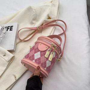 Blush Pink with Diamond Pattern Bucket Crossbody Bag in Blush Pink