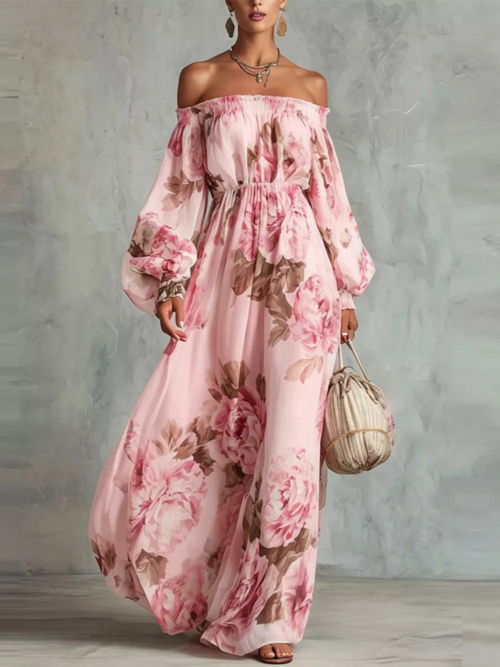 white maxi dress with ruffled and bishop sleeve