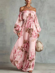 white maxi dress with ruffled and bishop sleeve