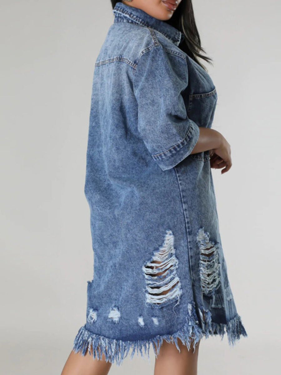 streetwear shirt dress in Dusty Blue with collared