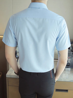 Men's Short Sleeve Slim Fit Casual Shirt in Light Blue