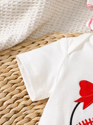 White with Children's Baseball Short Sleeve Bodysuit Set