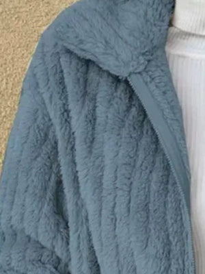 modern faux fur coat in Navy Blue with collared