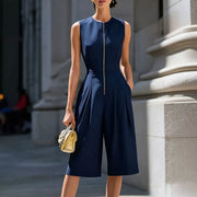 classic jumpsuit in ivory with round neck
