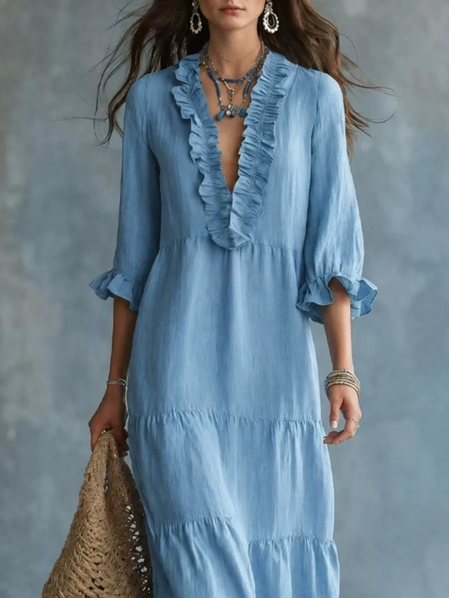 100% polyester Care instructions: Machine wash cold maxi dress in Light Green with A-line silhouette
