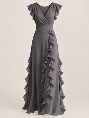 White A-line maxi dress with deep v-neck