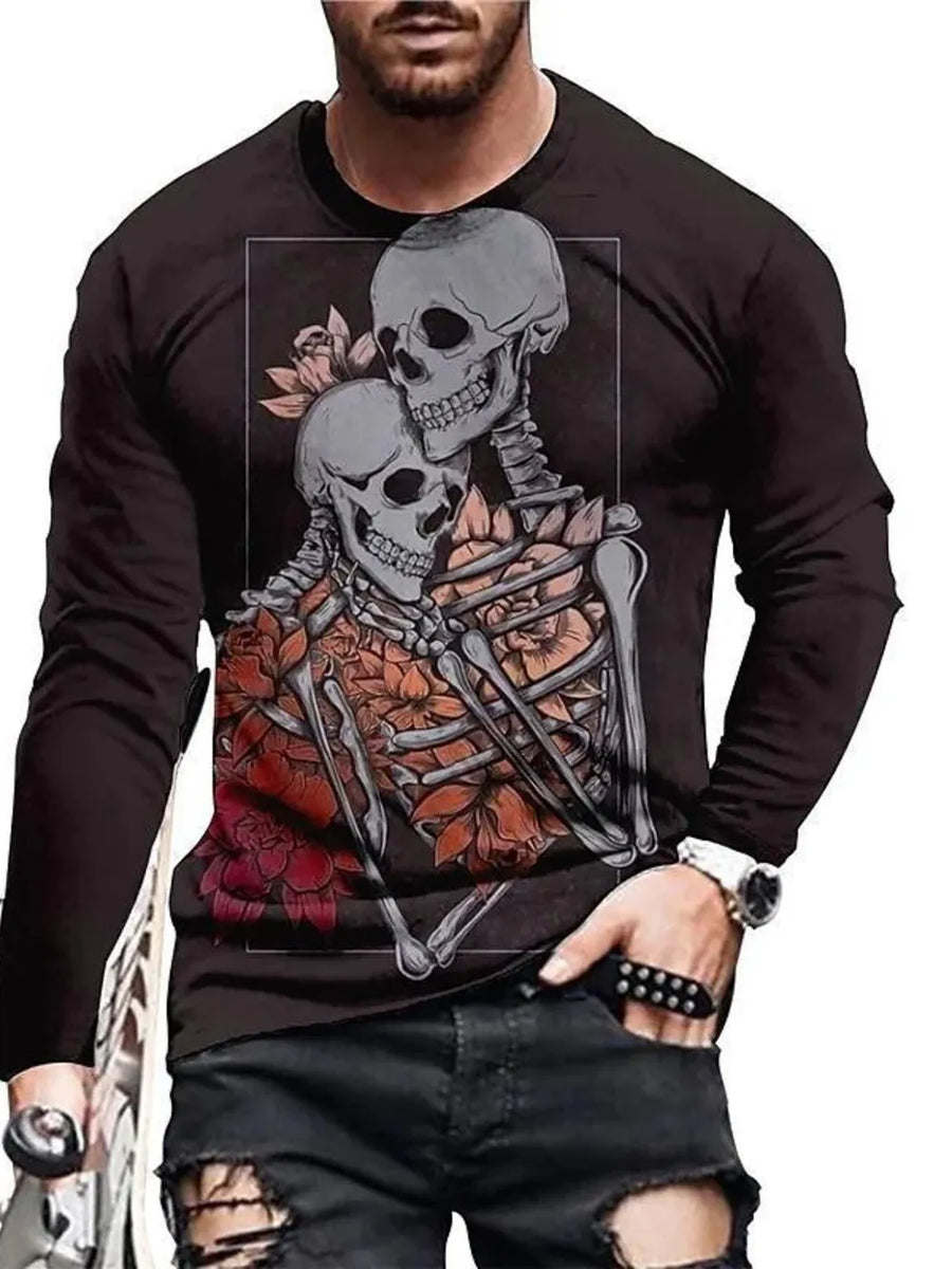 Chartreuse Men's Skeleton Embrace Long Sleeve T-shirt Plus Size